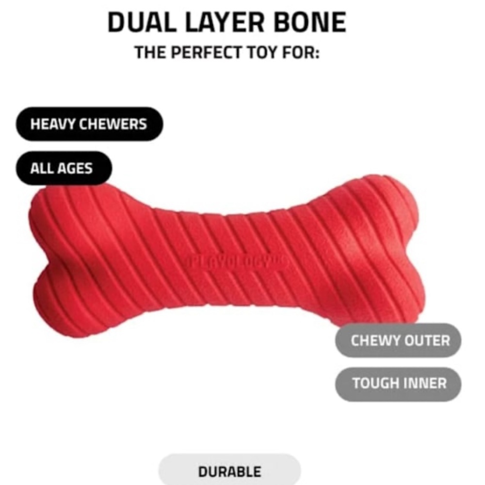 Playology Dual Layer Bone Dog Toy All-Natural Beef Scent, Medium